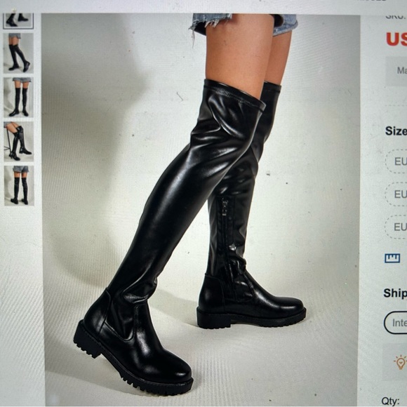 High rise black boots, "minimalist side zipper sock boots" - Picture 6 of 8